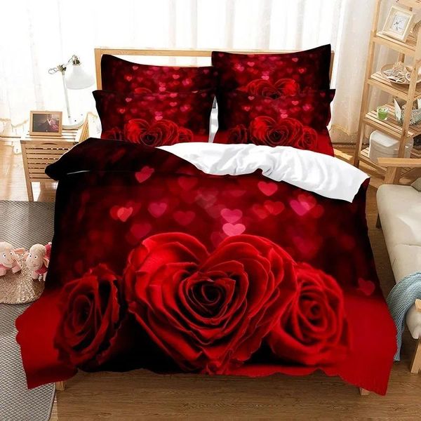 Juegos de cama de ropa de cama rojo rosa colcha edredón nórdico edredón de edredón estuche 3d dormitorio hd cama de flores birth