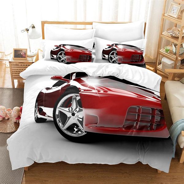 Définir la literie Red Sports Car Set Set King Quilt Fashion Fashion Children's Boy Competition Lit