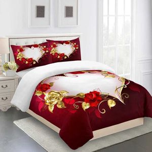 Beddengoed sets rode bruiloft rozencollectie liefde bloemen koning queensi tweepersoon bed vol bed set eenpersoonsbed dekbedoverdek set en 2-delige setq240521