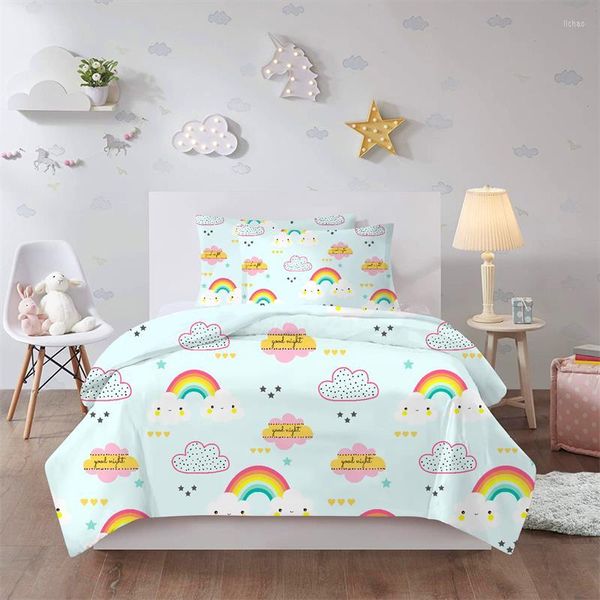 Ensembles de literie Rafraîchissant Série Arcs-en-ciel Nuages Mignon Ensemble Super Doux Couverture Confortable Pour Lits Couette Dessin Animé Rose