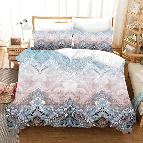 Ensembles de literie rétro rose ombré Design Boho Nation Paisley Polyester 3 pièces ensemble de housse de couette pour lit double simple et 2 pièces oreiller