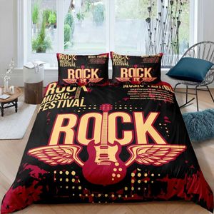 Sents de literie Rock Music Queen Down Dowt Cover Electric Guitar Style Punk Libert Set Youth Fashion Hip Hop 2/3 Piece Polyester Comfort Cover J240507