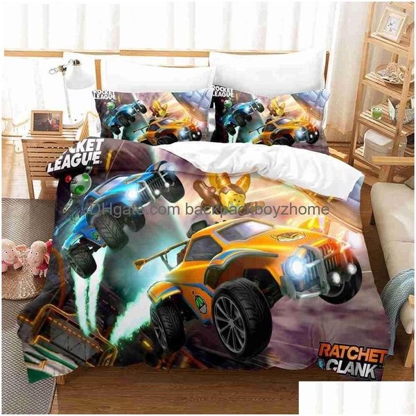 Conjuntos de ropa de cama Rocket League Set Colcha de dibujos animados Single Twin Fl Queen King Size Diseño Cama de coche Adt Dormitorio para niños Edredón Er Drop Deliver Dhkxc