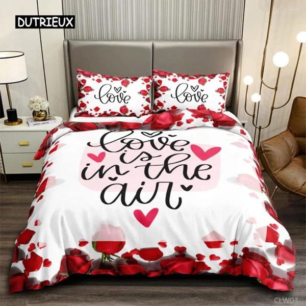 Ensemble de literie coquette romantique Ensemble de couverture de rose rouge adulte adulte adolescent couette fleur de fleur de fleur