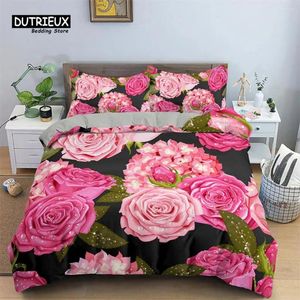 Ensembles de literie Romantique Fleur Housse de couette Rose Floral Ensemble Microfibre Couette Roi Pour Fille Femmes Mariage Saint Valentin Décor