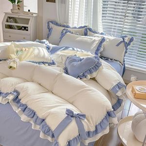 Ensemble de literie ensemble de dentelle romantique Girls Wasted Cotton Ruffle Duvet Cover Feuilles de lit et taies d'oreiller Luxury Counfor