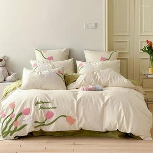 Ensembles de literie romantique serviette tridimensionnelle broderie œillet 100 coton 4 pièces housse de couette filles en gros