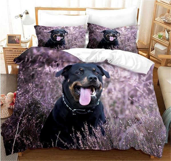 Ensembles de literie Rottweiler Housse de couette Twin Black Set Thème animal pour amoureux des chiens Polyester Double Queen King Quilt 230809