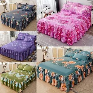 Conjuntos de ropa de cama Falda con volantes Colcha Textil para el hogar Falda de cama estampada Cobertores de dormitorio Colchas Sábanas Funda antipolvo Ropa de cama 3 piezas / juego 231218