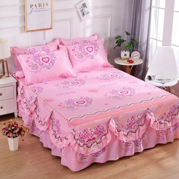 Ensembles de literie à volants à la mode ménage jupe de lit pour plusieurs tailles couvre-lit matelas bonne couverture de feuille avec taie d'oreiller F0067