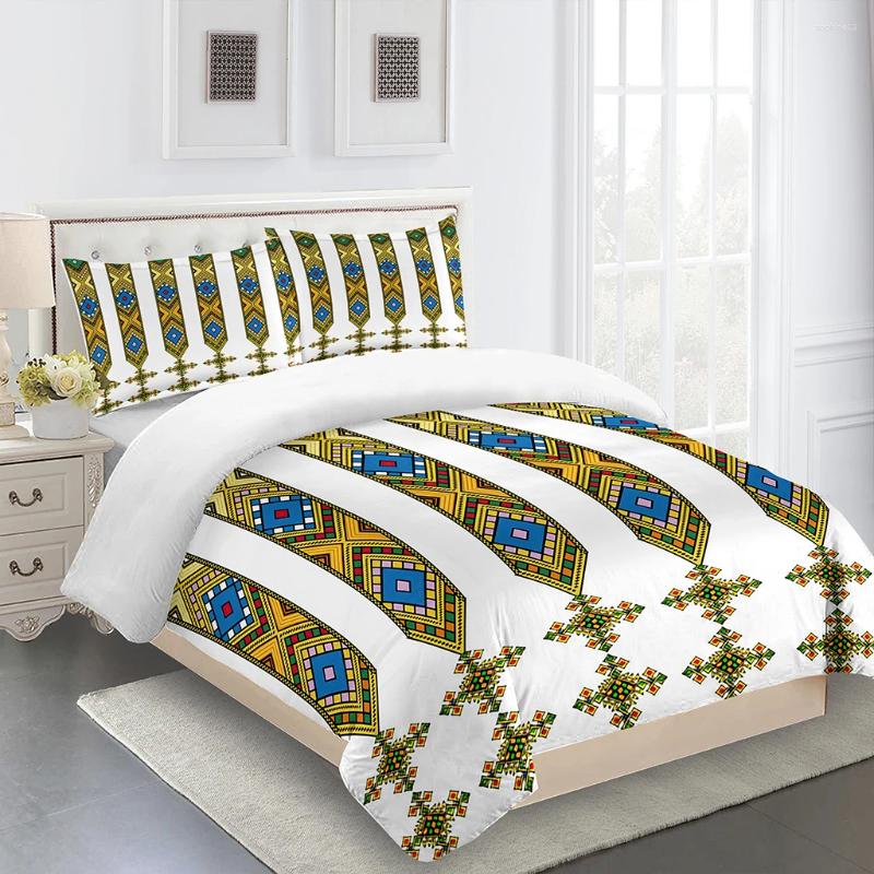 Sängkläder sätter Saba Telet Etiopiska Eritrean Durex till försäljning quilt 3st King i full storlek täcke linne set Bedstrast 200x200 240x220