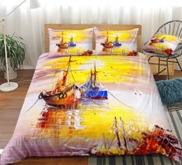 Beddengoed sets zeilboot dekbedovertrek set olieverfschilderij fantastische abstracte kunst