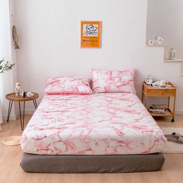 Juegos de cama Tela de lijado Patrón de mármol Rosa Sábana ajustable King Size Banda elástica para el hogar Sábana doble Queen Ropa Parra Cama Sin estuche Z0612