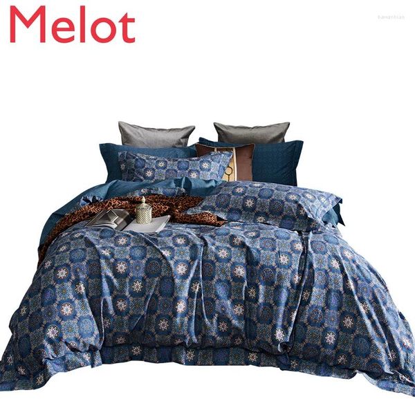 Juegos de ropa de cama Satin cepillado de algodón largo de algodón de algodón de cuatro piezas Capa de colchas de 4 piezas Cama