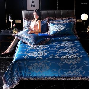 Ensembles de literie Satin Jacquard Set Luxury Solid European Style 3 ou 4pcs Couper à couverture d'oreiller Fonction de lit 150/200/220