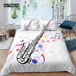 Beddengoedsets Saxofoon Dekbedovertrekset Roterende muzieknoten Instrument Retro Jazz Muziek Thema Twin Quilt voor kinderen
