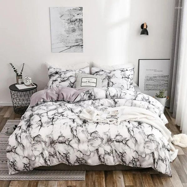 Ensembles de literie Scandinave Moderne Lin Motif Marbre Pure Plaine Imprimer Housse de Couette Trois ou Quatre Pièces Ensemble Double Lit King