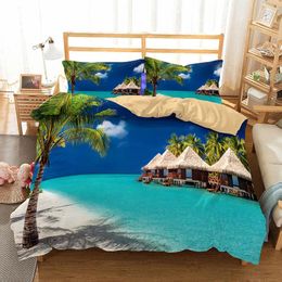 Ensemble de literie pittoresque couvercle de couverture d'oreiller 3D plage set grand lit king size textiles de maison double