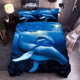 Beddengoed sets zeedierenset kinderen slaapkamer bed beddengoed 2/3 pc's grote walvis bedrukt dekbedoverdek kussencases quilt dekbed