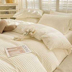 Bedding Sets Seersucker Set Duvet Cover Flat Sheets Pillowcase Bed Sheet Soft Comforter Linens Nordic Ins Style