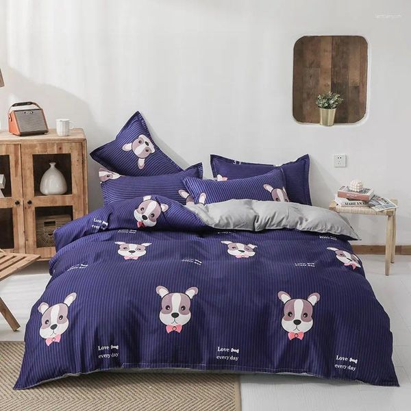 Ensembles de literie Sesom Blue Dog quatre pièces en coton lavé Cover de courtepointe de style simple