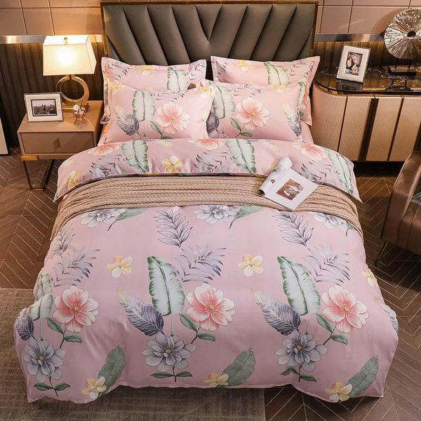 Sets de ropa de cama Flores Hermosas Flores Cama para niños Algodón puro cepillado 3-4 piezas Cubierta de sábanas para niños adultos