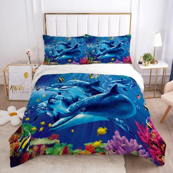 Juegos de ropa de cama conjuntos de la funda de almohada de edredón de la cubierta del océano azul del océano del océano en la cama de la cama para niños para niños de alta calidad.