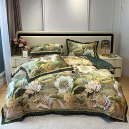 Bettwäsche-Sets mit floralem Retro-Aufdruck, Bettbezug aus 1000TC ägyptischer Baumwolle, 4 Teile, 1 Bettlaken, 2 Kissenbezüge