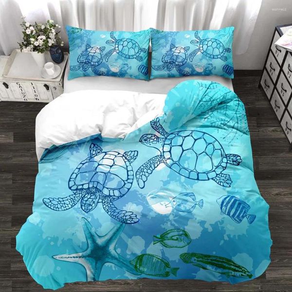 Juegos de ropa de cama establecidos para niños Colorido Ocean World 3D Señoras impresas Cubierta de edredón Euro Camilla Home Cinmuleos Doble Rey