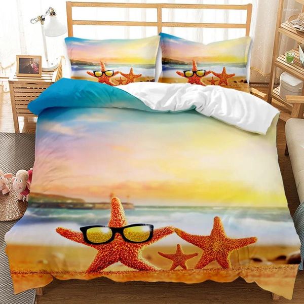 Ensembles de literie définis pour les enfants colorés Ocean Star 3d Couchette imprimée couchet couvercle en euro lin à la maison