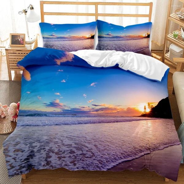 Secadores de ropa de cama establecidos para niños Colorido Ocean Sun Rise 3D Impresión edredón de edredón Euro cama lino para el hogar