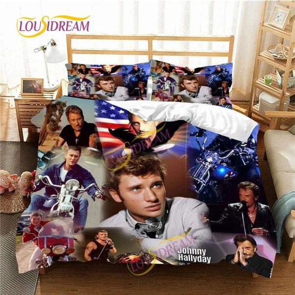 Ensembles de literie Ensemble Johnny Hallyday Housse de couette Confortable Simple Double Drap Star Singer Fans Article Trois Pièces