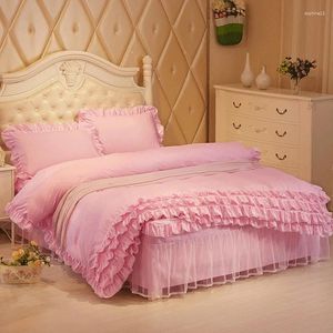 Beddengoedsets Zet Koreaanse stijl Princess Lace Solid Color Bed Sheet Deksel Cover 1,5/1.8m 2024