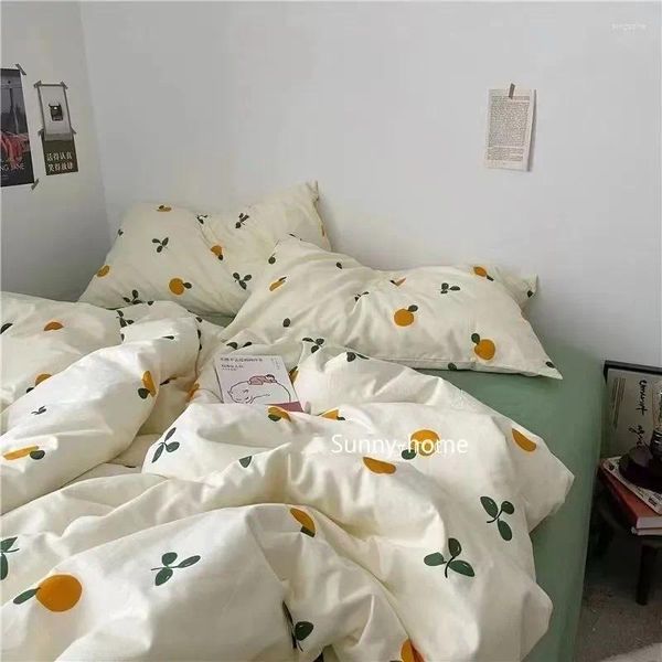 Conjuntos de ropa de cama Set Lovely Cherry Down Edredón Funda de almohada Sábana Flor Niña Tamaño completo Suave Textil para el hogar