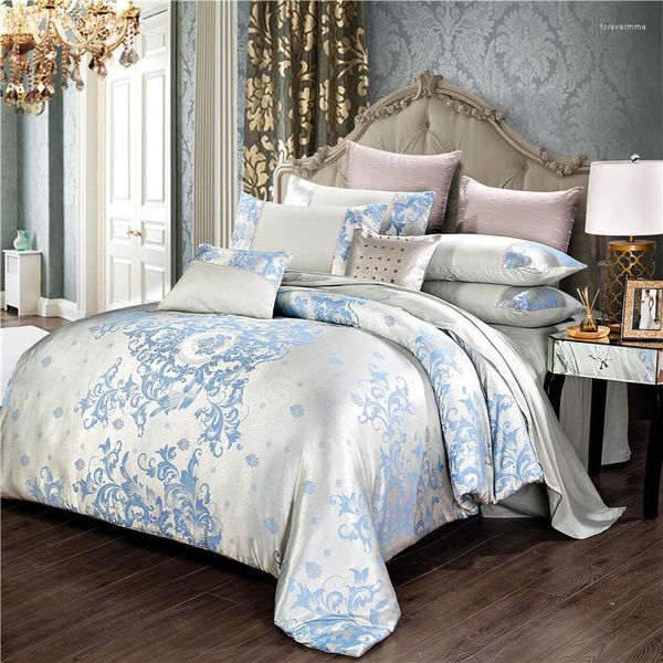 Juego de ropa de cama, funda de edredón Jacquard de satén de lujo, decoración de boda, edredón de cama, edredón