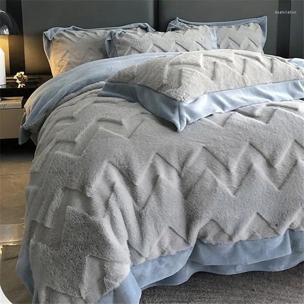 Conjuntos de ropa de cama Set Luxury Soft Fluffy Velvet Funda nórdica Sábana ajustable Invierno Espesar King Size Comforter