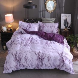 Beddengoed sets Set Gedrukt Marmer Wit Paars Dekbedovertrek King Queen Size Quilt Korte Beddengoed Bed Dekbed 3 Stuks 221206280S