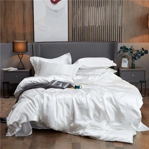 Beddengoedsets Set Satijn met dekbedovertrek Laken Kussensloop Luxe Laken Effen Kleur Dubbel Single King Queen Full Twin Size 231214