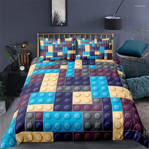 Juegos de cama con fundas de almohada para niños pequeños, adolescentes, niños y niñas, regalo, decoración de dormitorio, funda de edredón de juguete colorido, bloques de construcción divertidos