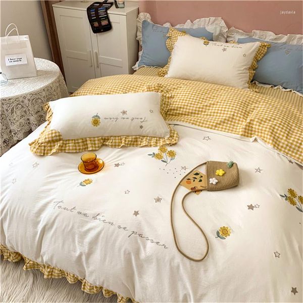 Ensembles de literie Ensemble Jaune Tournesol Coton Couette Décoration Chambre Américain Extra Large 4 pièces