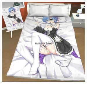 Beddengoed stelt sexy meisjes Rem Ram 3D -printset Cartoon Anime Bikini Girl Dekbedoverdeksels en kussenslopen Bedboetgaten Bed Linnen geen lakens