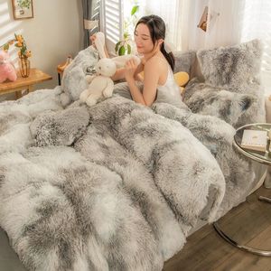 Ensembles de literie Shaggy Fluffy Coral Fleece Mink Velvet Princess Style Set Quilt Housse de couette Linge de lit Drap Couette Couverture Taie d'oreiller 220922