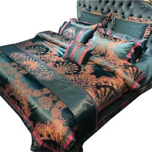 Conjuntos de ropa de cama Brocado de seda Conjunto de cuatro piezas Jacquard Bordado Bordado Camada de diez piezas Cuercor de diez piezas