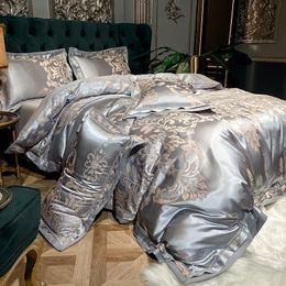 Beddengoedsets Zijdesatijn Katoen Delicaat Jacquard Dekbedovertrek Champagne Zilver Zijdezacht Set 1 Laken1 2 Kussenslopen 221129