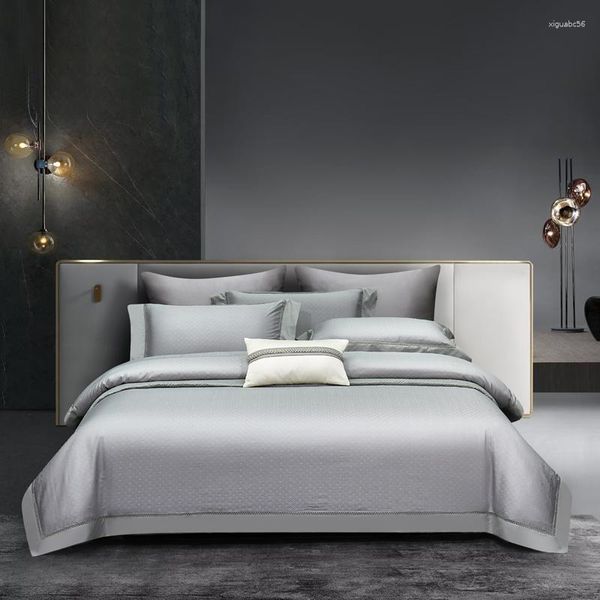 Ensembles de literie gris argent luxe Satin Jacquard ensemble 100 S coton égyptien doux soyeux couette/housse de couette drap de lit taies d'oreiller