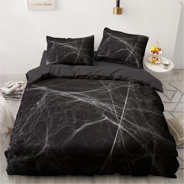 Juegos de ropa de cama Simple Negro Dórvete Conjunto de cubierta de niebla blanca Doble King Doble Tamaño 203x230cm Decoración de dormitorios de lino de cama Fashionable