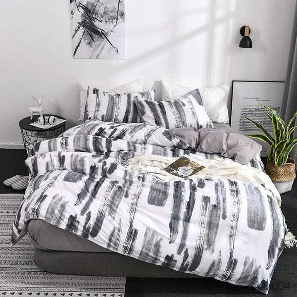 Ensembles de literie Simple noir blanc imprimé King Size ensemble de literie reine plaine encre chinoise double housse de couette ensemble 200x230 housses de couette