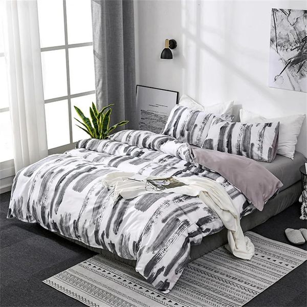 Ensembles de literie Simple noir blanc imprimé King Size ensemble Queen plaine encre chinoise double housse de couette 200x230 housses de couette oreiller 231101