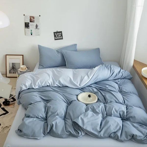 Conjuntos de ropa de cama Juego de sábanas de moda simple Ropa de cama para niños Niñas Dormitorio Lavado Funda nórdica de algodón Funda de almohada Colcha