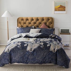 Beddengoed sets Eenvoudige Weelde 3 Stuks Dubbel Beddengoed Set Navy Pauw King Size Kussensloop Dekbedovertrek dekbed Vel 230717